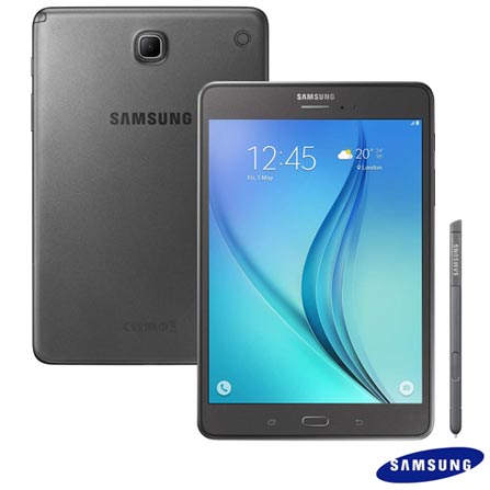 Imagem para Tablet Samsung Galaxy Tab A Cinza com 8”, 4G, Android 5.0, Processador Quad-Core 1.2 GHz e 16 GB a partir de Fast Shop